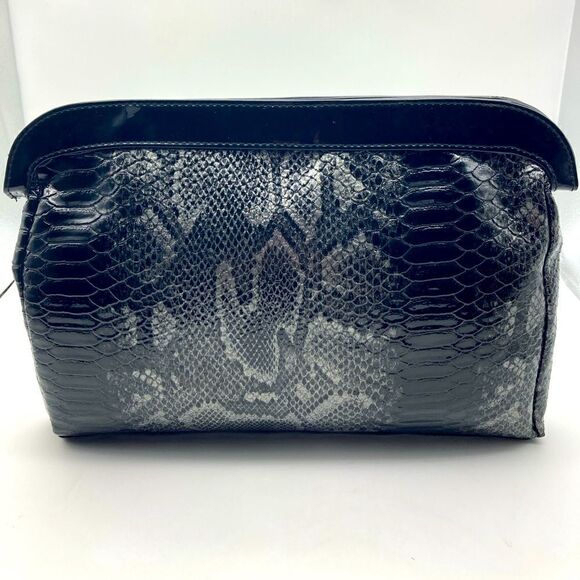 Redken Patent Snakeskin Print Black/Silver Clutch Like New - Picture 1 of 10